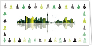 2023 für Firmen | Kategorie Städte Karten | Motiv: Skyline mit Bäumen - Düsseldorf - Artikel Nummer 31167-811