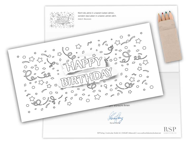 Ausmalbild - Geburtstag mit Konfetti zum Ausmalen