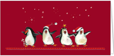 2025 für Firmen | Kategorie Rote Impressionen | Motiv: Fröhliche Pinguine - Artikel Nummer 1007-805