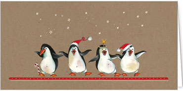 2025 für Firmen | Kategorie - Kraftpapier Optik - | Motiv: Fröhliche Pinguine - Artikel Nummer 1007-808
