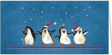 2025 für Firmen | Kategorie - Blaue Struktur Optik - | Motiv: Fröhliche Pinguine - Artikel Nummer 1007-810