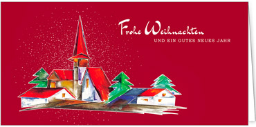 2025 für Firmen | Kategorie Rote Impressionen | Motiv: Gemalte Kirche - Artikel Nummer 1024-805