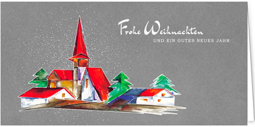 2025 für Firmen | Kategorie - Silber Struktur Optik - | Motiv: Gemalte Kirche - Artikel Nummer 1024-807