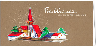 2025 für Firmen | Kategorie - Kraftpapier Optik - | Motiv: Gemalte Kirche - Artikel Nummer 1024-808