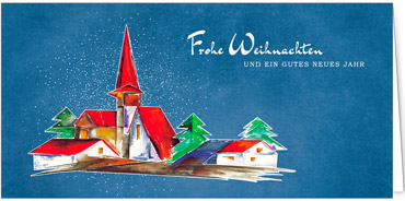 2025 für Firmen | Kategorie - Blaue Struktur Optik - | Motiv: Gemalte Kirche - Artikel Nummer 1024-810