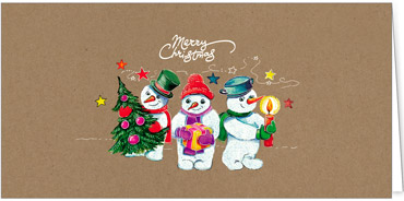2025 für Firmen | Kategorie - Kraftpapier Optik - | Motiv: Süße Schneemänner - Artikel Nummer 1037-808