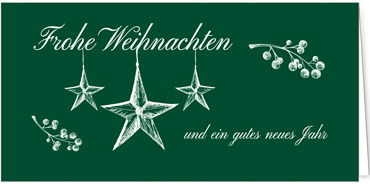 2025 für Firmen | Kategorie Grüne Impressionen | Motiv: Baumelnde Sterne - Artikel Nummer 1089-806