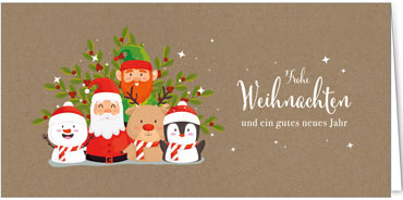 2025 für Firmen | Kategorie - Kraftpapier Optik - | Motiv: Lustiges Weihnachtsteam - Artikel Nummer 1097-808