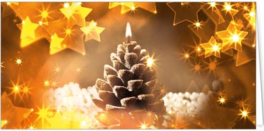 2025 für Firmen | Kategorie Goldene Impressionen | Motiv: Leuchtender Tannenzapfen - Artikel Nummer 11403