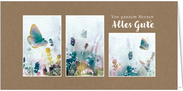 2025 Glückwunschkarten (Grusskarten)  - Programm 2025 | Motiv: Aquarelltrio - Artikel Nummer 1153-808
