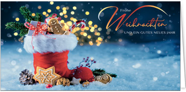 2025 für Firmen | Kategorie Blaue Impressionen | Motiv: Gefüllter Weihnachtsstiefel - Artikel Nummer 11735