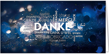 2025 für Firmen | Kategorie Blaue Impressionen | Motiv: Mehrsprachige Danksagung - Artikel Nummer 11822