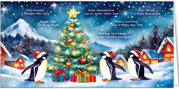 2025 für Firmen | Kategorie Humor | Motiv: Pinguinbescherung - Artikel Nummer 11838