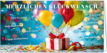 2025 Glückwunschkarten (Grusskarten)  - Programm 2025 | Motiv: Fliegende Glückwünsche - Artikel Nummer 21097