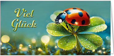 2025 Glückwunschkarten (Grusskarten)  - Programm 2025 | Motiv: Leuchtender Glückskäfer - Artikel Nummer 28013