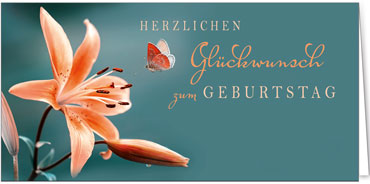 2025 Glückwunschkarten (Grusskarten)  - Programm 2025 | Motiv: Pfirsichfarbene Lilie - Artikel Nummer 28019