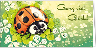 2025 Glückwunschkarten (Grusskarten)  - Programm 2025 | Motiv: Glückskleebettchen - Artikel Nummer 29002