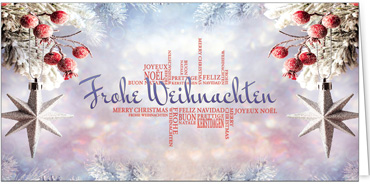 2025 für Firmen | Kategorie Weihnachtliche  Fotoimpressionen | Motiv: Vielsprachige Silbersterne - Artikel Nummer 31108