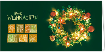 2025 für Firmen | Kategorie Grüne Impressionen | Motiv: Strahlender Adventkranz - Artikel Nummer 31124