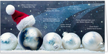 2024 für Firmen | Kategorie Internationale Weihnachtsgrüße | Motiv: Weltkugel im Schnee - Artikel Nummer 31132