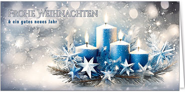 2025 für Firmen | Kategorie Silberne Impressionen | Motiv: Blauschillerndes Kerzengesteck - Artikel Nummer 31184