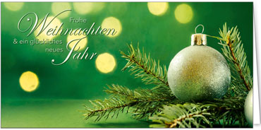 2025 für Firmen | Kategorie Grüne Impressionen | Motiv: Elegant umrahmte Goldkugel - Artikel Nummer 31190