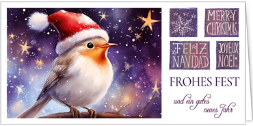 2025 für Firmen | Kategorie Humor | Motiv: Rotkehlchen-Wünsche - Artikel Nummer 31322