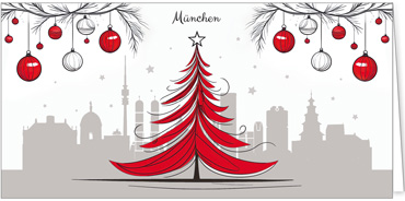 2025 für Firmen | Kategorie Städte Karten | Motiv: München mit Weihnachtsbaum in Rot - Artikel Nummer 31352