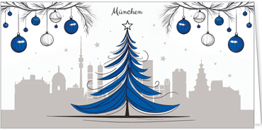 2025 für Firmen | Kategorie Städte Karten | Motiv: München mit Weihnachtsbaum in Blau - Artikel Nummer 31353