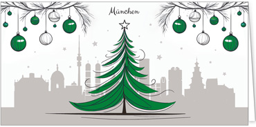 2025 für Firmen | Kategorie Städte Karten | Motiv: München mit Weihnachtsbaum in Grün - Artikel Nummer 31354