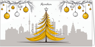 2025 für Firmen | Kategorie Städte Karten | Motiv: München mit Weihnachtsbaum in Orange - Artikel Nummer 31355