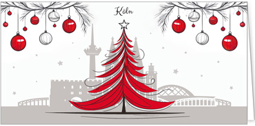 2025 für Firmen | Kategorie Städte Karten | Motiv: Köln mit Weihnachtsbaum in Rot - Artikel Nummer 31356