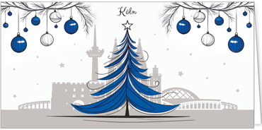 2025 für Firmen | Kategorie Städte Karten | Motiv: Kölnn mit Weihnachtsbaum in Blau - Artikel Nummer 31357