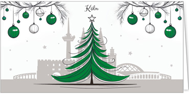 2025 für Firmen | Kategorie Städte Karten | Motiv: Köln mit Weihnachtsbaum in Grün - Artikel Nummer 31358