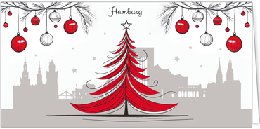 2025 für Firmen | Kategorie Städte Karten | Motiv: Hamburg mit Weihnachtsbaum in Rot - Artikel Nummer 31360