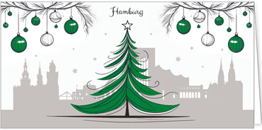 2025 für Firmen | Kategorie Städte Karten | Motiv: Hamburg mit Weihnachtsbaum in Grün - Artikel Nummer 31362