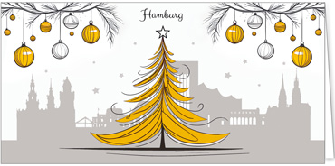 2025 für Firmen | Kategorie Städte Karten | Motiv: Hamburg mit Weihnachtsbaum in Orange - Artikel Nummer 31363
