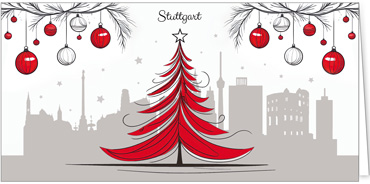2025 für Firmen | Kategorie Städte Karten | Motiv: Stuttgart mit Weihnachtsbaum in Rot - Artikel Nummer 31364