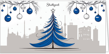 2025 für Firmen | Kategorie Städte Karten | Motiv: Stuttgart mit Weihnachtsbaum in Blau - Artikel Nummer 31365