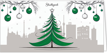 2025 für Firmen | Kategorie Städte Karten | Motiv: Stuttgart mit Weihnachtsbaum in Grün - Artikel Nummer 31366