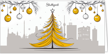 2025 für Firmen | Kategorie Städte Karten | Motiv: Stuttgart mit Weihnachtsbaum in Orange - Artikel Nummer 31367