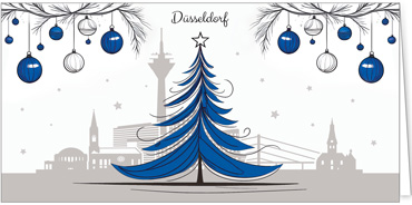 2025 für Firmen | Kategorie Städte Karten | Motiv: Düsseldorf mit Weihnachtsbaum in Blau - Artikel Nummer 31369