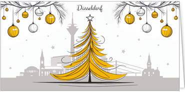 2025 für Firmen | Kategorie Städte Karten | Motiv: Düsseldorf mit Weihnachtsbaum in Orange - Artikel Nummer 31371