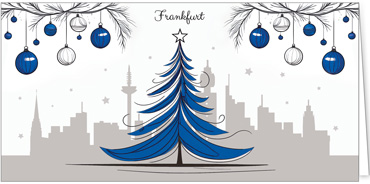 2025 für Firmen | Kategorie Städte Karten | Motiv: Frankfurt mit Weihnachtsbaum in Blau - Artikel Nummer 31373