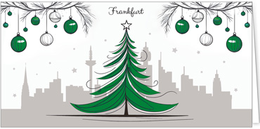 2025 für Firmen | Kategorie Städte Karten | Motiv: Frankfurt mit Weihnachtsbaum in Grün - Artikel Nummer 31374