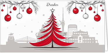 2025 für Firmen | Kategorie Städte Karten | Motiv: Dresden mit Weihnachtsbaum in Rot - Artikel Nummer 31376
