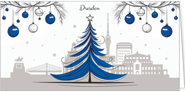 2025 für Firmen | Kategorie Städte Karten | Motiv: Dresden mit Weihnachtsbaum in Blau - Artikel Nummer 31377