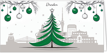 2025 für Firmen | Kategorie Städte Karten | Motiv: Dresden mit Weihnachtsbaum in Grün - Artikel Nummer 31378