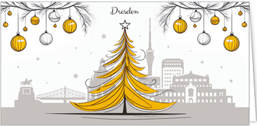 2025 für Firmen | Kategorie Städte Karten | Motiv: Dresden mit Weihnachtsbaum in Orange - Artikel Nummer 31379