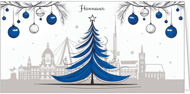 2025 für Firmen | Kategorie Städte Karten | Motiv: Hannover mit Weihnachtsbaum in Blau - Artikel Nummer 31381